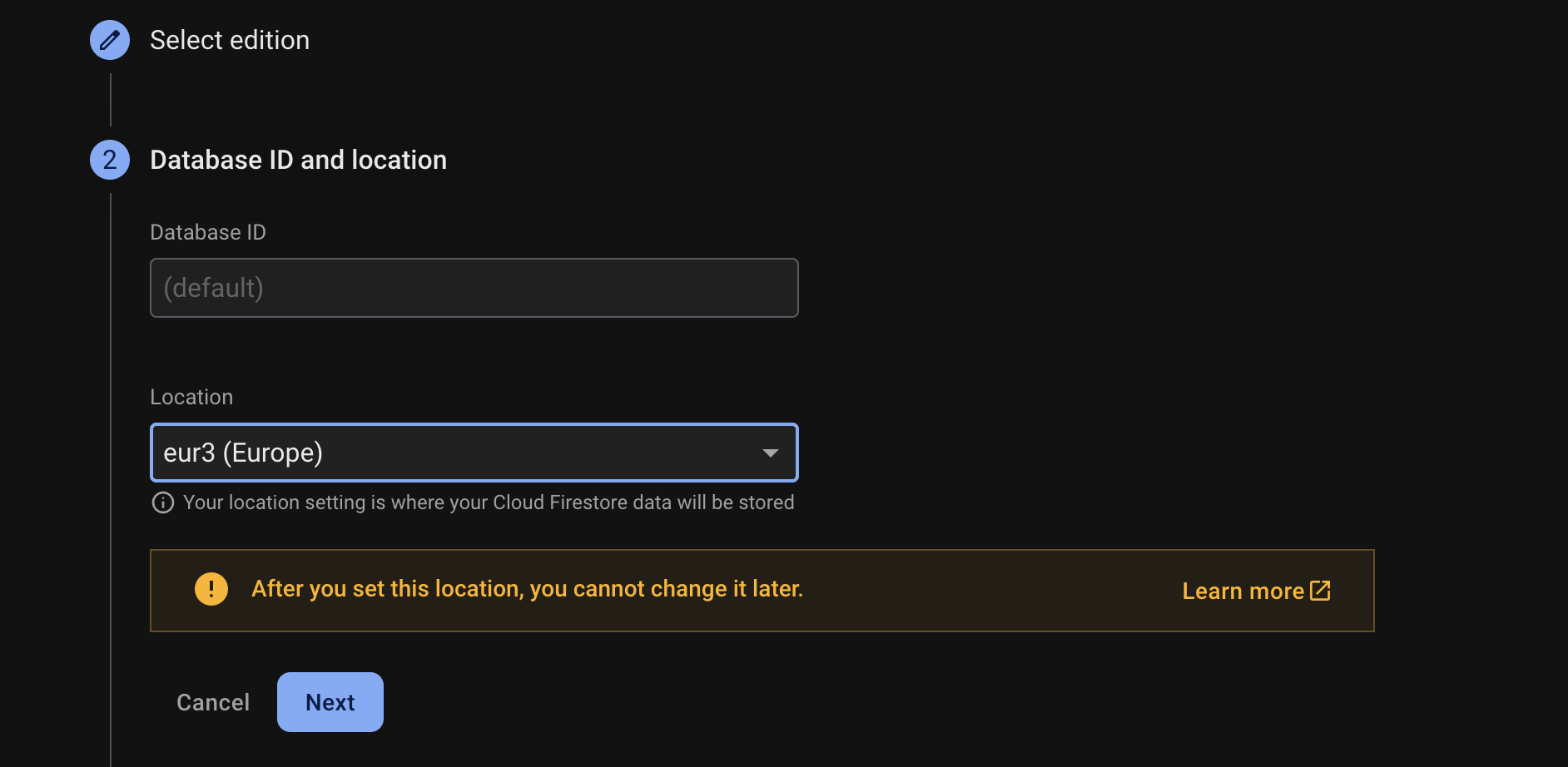 Database Location Selection